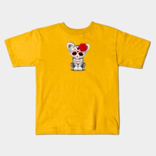 Red Day of the Dead Sugar Skull White Tiger Cub Kids T-Shirt